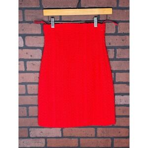 Chanel Boutique Red Tweed Knit Pencil Skirt High Waist Women's 36 Vintage Formal